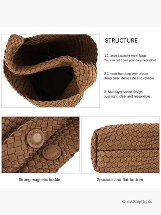 Hand Woven Vegan Leather Tote Bag Shoulder Bag With Purse - Picture 6 of 7